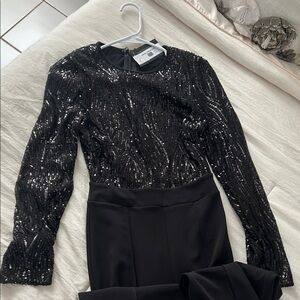 Black Sequin Long Sleeve Dress